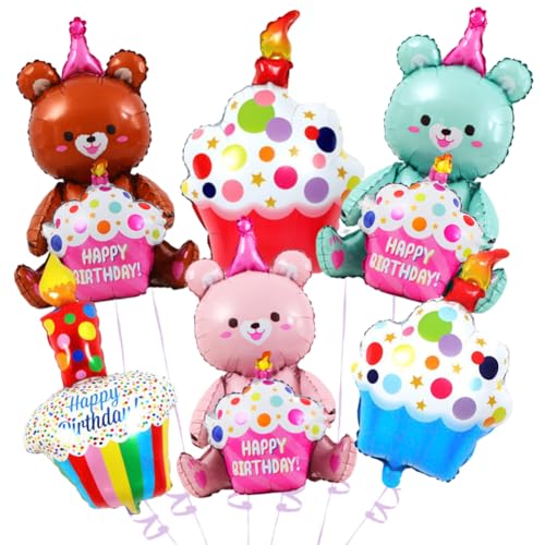 Bär Happy Birthday Ballon,6PCS Bär Luftballons Geburtstag,Happy Birthday Ballon Bär, XXL Luftballon Tiere Ballons Bär, Folien-Tierballons für Geburtstagspartys,Bär Geburtstagsdeko Bär Happy Birthday Ballon,6PCS Bär Luftballons Geburtstag,Happy Birthday Ballon Bär, XXL Luftballon Tiere Ballons Bär, Folien-Tierballons für Geburtstagspartys,Bär Geburtstagsdeko von QYEHF