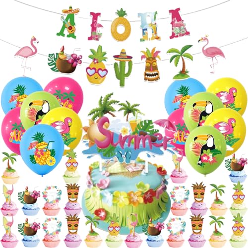 Hawaii Party Deko, Flamingo Geburtstags Deko, Hawaii Party ballon, Beach Hawaii ballons mit Banner,Hawaii Dekoration Set für Geburtstags Party Tropische Sommer Strand Zubehör Hawaii Party Deko, Flamingo Geburtstags Deko, Hawaii Party ballon, Beach Hawaii ballons mit Banner,Hawaii Dekoration Set für Geburtstags Party Tropische Sommer Strand Zubehör von QYEHF