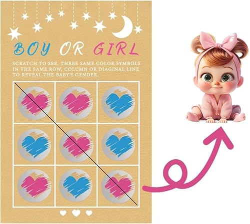 QYEHF 16PCS Gender Reveal Party Spiele,Geschlecht Reveal Scratch Off Karten - Reveal Spiele, Seine EIN Junge Geschlecht Reveal Toe Board, Reveal Ideen Party & Scratch Off Game (Mädchen,10 x 15 cm) von QYEHF
