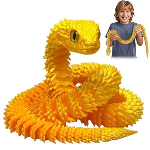 QYEHF 3D Schlange, 3D Gedruckte Schlange, Ostern 3D Gedrucktes Drachenei Schlangeneier, 3D Gedruckte Tiere für Kinder Geschenke Schreibtisch Wohnkultur (60cm,Gold) von QYEHF