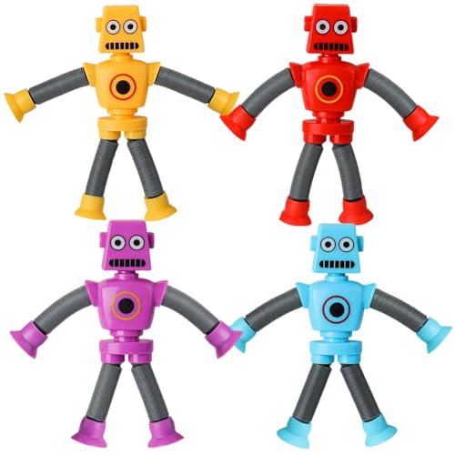 QYEHF 4 PCS Teleskop-Saugnapf Roboter Spielzeug, Telescopic Suction Cup Roboter Toy, Lustiges Pädagogisches Stressabbau-Spielzeug für Kinder und Erwachsene von QYEHF