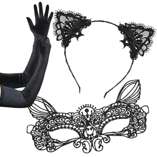 QYEHF Masken Kostüm,Haarband für Katzenhaare,Venezianische Maske Damen,Spitze Augenmaske,Katzenohren Haarreif Venezianische Maske Schwarz Katzenkostüm Catwoman Damen Halloween Karneval Accessoires QYEHF Masken Kostüm,Haarband für Katzenhaare,Venezianische Maske Damen,Spitze Augenmaske,Katzenohren Haarreif Venezianische Maske Schwarz Katzenkostüm Catwoman Damen Halloween Karneval Accessoires von QYEHF