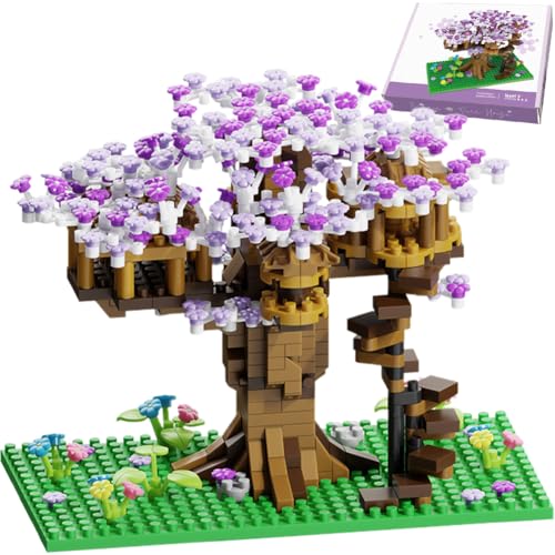 QYEHF Sakura Baum Bausteine Bausatz, 628PCS Kirschblüte Baumhaus,Bonsai Baum Bausteine,DIY Japanische Kreatives Kollektion Deko Geschenk,Klemmbausteine Creative Geschenk,mit Geschenkbox,Lila von QYEHF