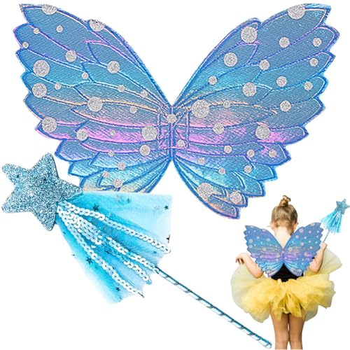 QYEHF Schmetterling Flügel Kostüm für Kinder,Schmetterling Kostüm Kinder, Feenflügel Kinder, Schmetterlings Flügel, Schmetterlings Elfen Fee Anzieh Sets,Feenstäbe, Maskerade-Party-Requisiten,blau QYEHF Schmetterling Flügel Kostüm für Kinder,Schmetterling Kostüm Kinder, Feenflügel Kinder, Schmetterlings Flügel, Schmetterlings Elfen Fee Anzieh Sets,Feenstäbe, Maskerade-Party-Requisiten,blau von QYEHF