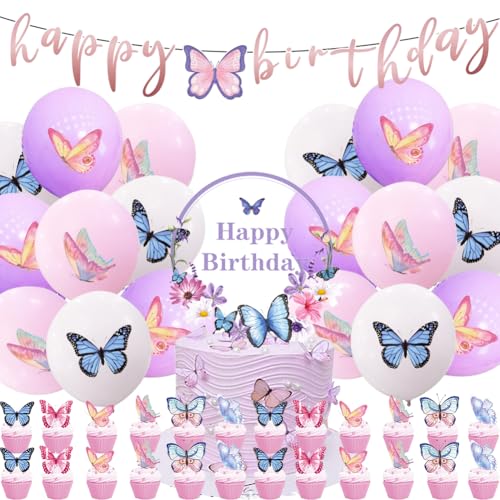 Schmetterling Luftballons , 44PCS Schmetterling Geburtstag Deko Set,Schmetterlinge Deko Geburtstag, Geburtstagsdeko Mädchen,Geburtstagskuchen Dekoration Partyzubehör Schmetterling Luftballons , 44PCS Schmetterling Geburtstag Deko Set,Schmetterlinge Deko Geburtstag, Geburtstagsdeko Mädchen,Geburtstagskuchen Dekoration Partyzubehör von QYEHF