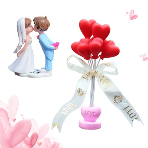 Tortenfigur Hochzeitstorte, süße Paar-Accessoires mit Luftballons, Niedliche Kuss-Paar-Puppen-Ornamente, Auto-Armaturenbrett-Dekorationen, als Bürodekoration usw von QYEHF