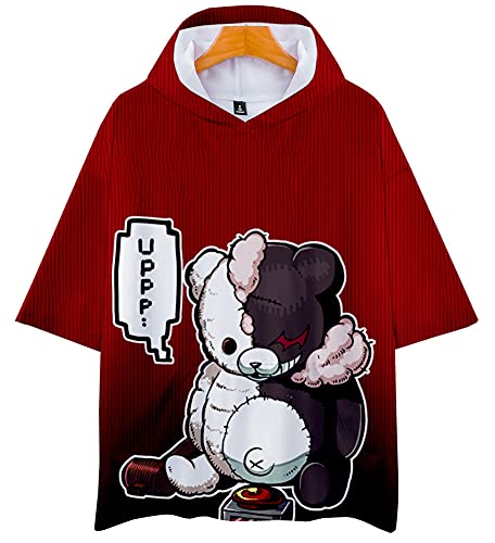 QYIFIRST Anime Black White Bear Monokuma Killing Harmony Tee Shirt 3D Kurzarm T-Shirt Top Bluse Cosplay Kostüm Rot S (Chest 94cm) von QYIFIRST