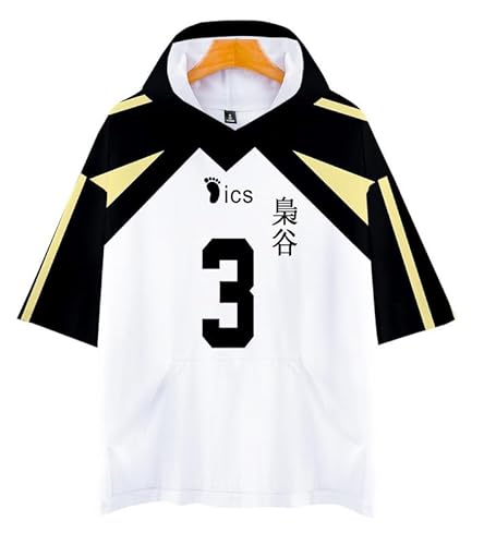 QYIFIRST Anime Fukurodani High School Volleyball Club Sarukui No.3 T-Shirt Kurzarm Bluse Kapuzen T-Shirt Top Cosplay Kostüm Schwarz S (Chest 108cm) von QYIFIRST
