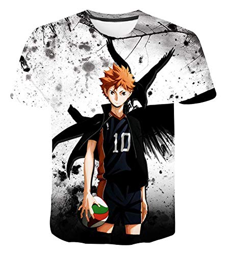 QYIFIRST Anime Karasuno High School Volleyball Club Hinata Shouyou Tee Shirt 3D Kurzarm T-Shirt Top Bluse Cosplay Kostüm Schwarz/Weiß S (Chest 96cm) von QYIFIRST