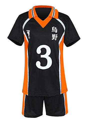QYIFIRST Anime Karasuno Koukou High School Azumane Asahi Jersey Set Volleyballverein Team Trikot Uniform Nr.3 Cosplay Kostüm Schwarz XXL von QYIFIRST