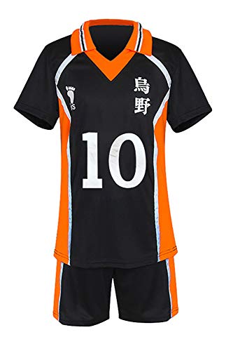 QYIFIRST Anime Karasuno Koukou High School Hinata Shoyo Jersey Set T-Shirt Shorts Suit NO.10 Cosplay Kostüm Schwarz S von QYIFIRST