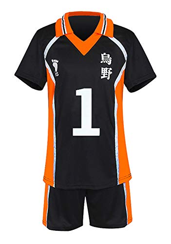 QYIFIRST Anime Karasuno Koukou High School Sawamura Daichi Jersey Set T-Shirt Shorts Suit Nr.1 Cosplay Kostüm Schwarz M von QYIFIRST