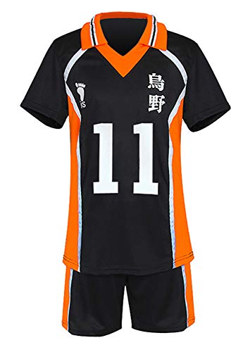 QYIFIRST Anime Karasuno Koukou High School Sawamura Daichi Jersey Set T-Shirt Shorts Suit Nr.11 Cosplay Kostüm Schwarz M von QYIFIRST