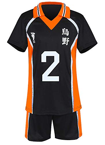 QYIFIRST Anime Karasuno Koukou High School Sugawara Koushi Jersey Set T-Shirt Shorts Suit Nr.2 Cosplay Kostüm Schwarz M von QYIFIRST