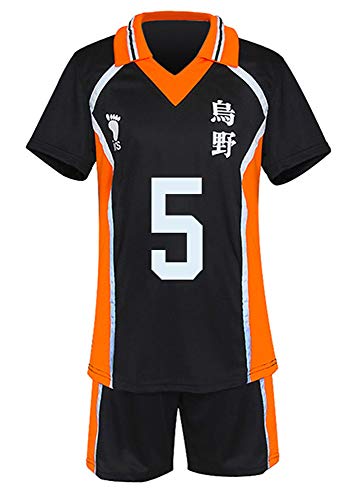 QYIFIRST Anime Karasuno Koukou High School Tanaka Ryunosuke Jersey Set T-Shirt Shorts Suit Nr.5 Cosplay Kostüm Schwarz M von QYIFIRST