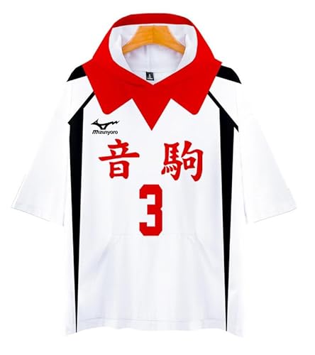 QYIFIRST Anime Kurzarm Bluse Kapuzen T-Shirt Hemd Top Hooded T-shirt Volleyball Club Morisuke Yaku No.3 Cosplay Kostüm Schwarz 4XL (Chest 144cm) von QYIFIRST