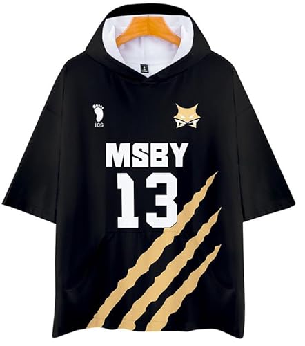 QYIFIRST Anime Kurzarm T-Shirt mit Kapuze MSBY Volleyball Club Atsumu Miya No.13 Bluse Top Cosplay Kostüm mehrfarbig XS (Chest 102cm) von QYIFIRST