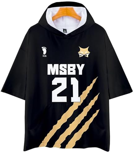 QYIFIRST Anime Kurzarm T-Shirt mit Kapuze MSBY Volleyball Club Hinata Shouyou No.21 Bluse Top Cosplay Kostüm mehrfarbig XS (Chest 102cm) von QYIFIRST