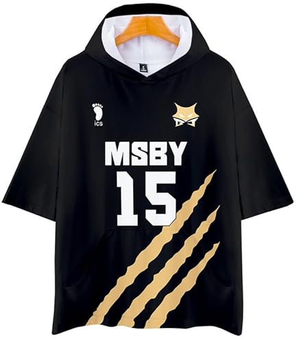 QYIFIRST Anime Kurzarm T-Shirt mit Kapuze MSBY Volleyball Club Kiyoomi Sakusa No.15 Bluse Top Cosplay Kostüm mehrfarbig XS (Chest 102cm) von QYIFIRST