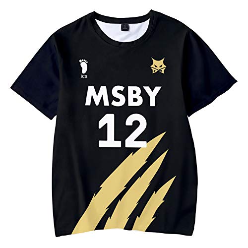 QYIFIRST Anime MSBY Black Jackal Volleyball Club Bokuto Koutarou NO.12 Tee Shirt 3D Kurzarm T-Shirt Top Bluse Cosplay Kostüm Schwarz Asian Size S (Chest 96cm) von QYIFIRST