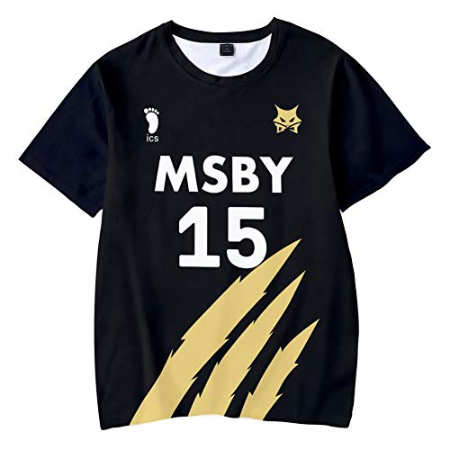 QYIFIRST Anime MSBY Black Jackal Volleyball Club Kiyoomi Sakusa NO.15 Tee Shirt 3D Kurzarm T-Shirt Top Bluse Cosplay Kostüm Schwarz Asian Size XXL (Chest 110cm) von QYIFIRST