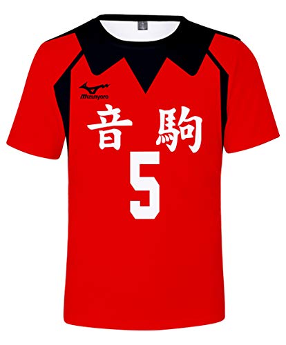 QYIFIRST Anime Nekoma High School Kozume Kenma NO.5 Tee Shirt 3D Kurzarm T-Shirt Top Bluse Cosplay Kostüm Rot XXS (Chest 82cm) von QYIFIRST