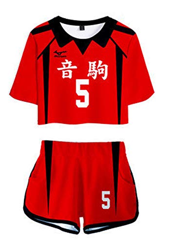 QYIFIRST Anime Nekoma High School Kozume Kenma Sportswear Kurzarm Sportbekleidung Suit Cheerleaders #5 Cosplay Kostüm Damen Rot L von QYIFIRST
