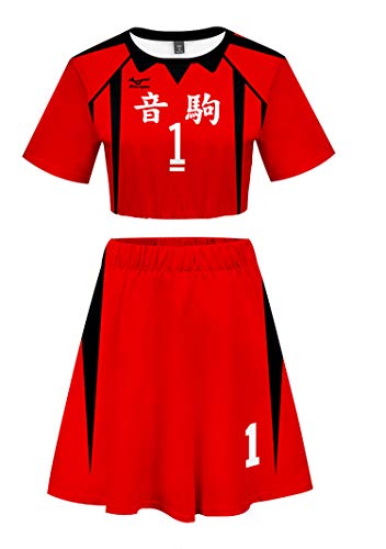 QYIFIRST Anime Nekoma High School Kuroo Tetsurou Volleyball Club Jersey Midriff-Baring top Exposed Nabel Nr.1 Cosplay Kostüm Rot Damen S von QYIFIRST
