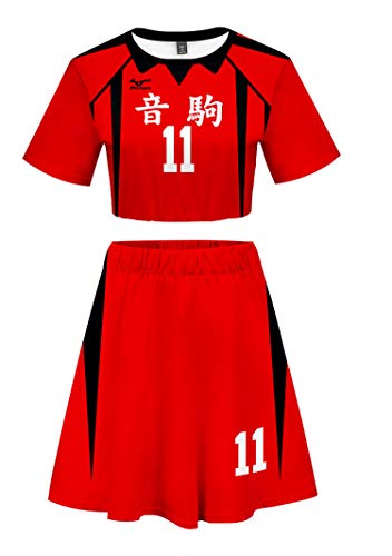 QYIFIRST Anime Nekoma High School Lev Haiba Volleyball Club Jersey Midriff-Baring top Exposed Nabel Nr.11 Cosplay Kostüm Rot Damen S QYIFIRST Anime Nekoma High School Lev Haiba Volleyball Club Jersey Midriff-Baring top Exposed Nabel Nr.11 Cosplay Kostüm Rot Damen S von QYIFIRST