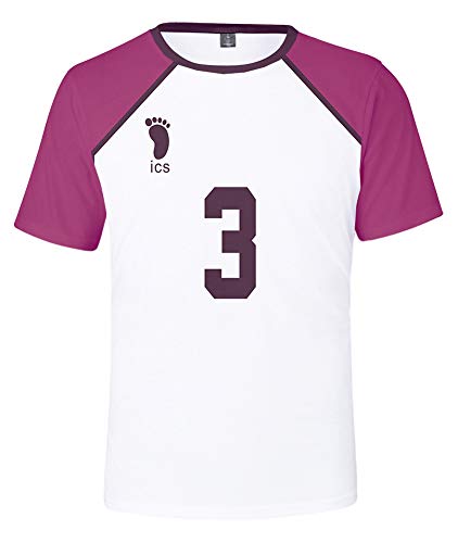 QYIFIRST Anime Shiratorizawa Academy Eita Semi No.3 Tee Shirt 3D Kurzarm T-Shirt Top Bluse Cosplay Kostüm Weiß M (Chest 100cm) von QYIFIRST