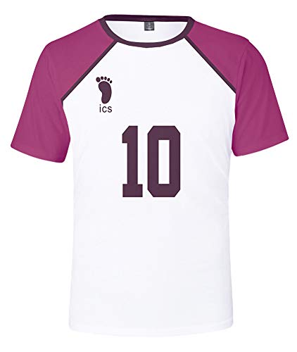 QYIFIRST Anime Shiratorizawa Academy Kenjirou Shirabu NO.10 Tee Shirt 3D Kurzarm T-Shirt Top Bluse Cosplay Kostüm Weiß M (Chest 100cm) von QYIFIRST