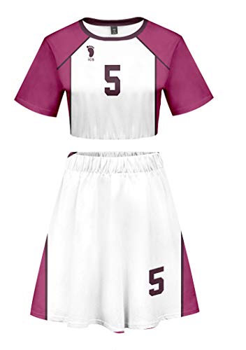 QYIFIRST Anime Shiratorizawa Academy Satori Tendou Volleyball Club Jersey Exposed Nabel T-Shirt Rock Set Suit Nr.5 Cosplay Kostüm Lila Damen M von QYIFIRST