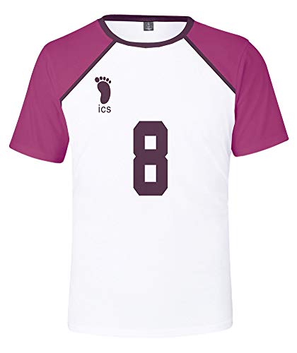 QYIFIRST Anime Shiratorizawa Academy Tsutomu Goshiki NO.8 Tee Shirt 3D Kurzarm T-Shirt Top Bluse Cosplay Kostüm Weiß M (Chest 100cm) von QYIFIRST