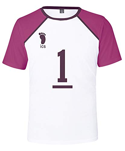 QYIFIRST Anime Shiratorizawa Academy Ushijima Wakatoshi NO.1 Tee Shirt 3D Kurzarm T-Shirt Top Bluse Cosplay Kostüm Weiß M (Chest 100cm) von QYIFIRST