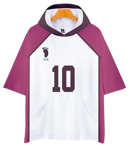 QYIFIRST Anime Shiratorizawa Volleyball Club Kenjirou Shirabu No.10 short sleeved Shirt mit Kapuze Bluse Tee Cosplay Kostüm Schwarz M (Chest 114cm) von QYIFIRST