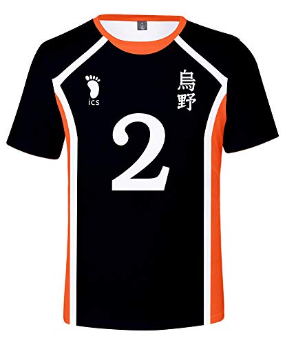 QYIFIRST Anime Tee Shirt 3D Kurzarm T-Shirt Karasuno High School Sugawara Koushi NO.2 Top Bluse Cosplay Kostüm Schwarz XS (Chest 88cm) von QYIFIRST