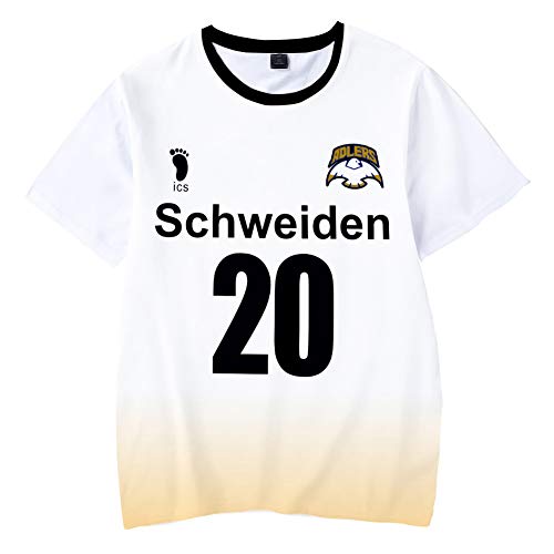 QYIFIRST Anime Tee Shirt 3D Kurzarm T-Shirt Schweiden Adlers Volleyball Club Kageyama Tobio NO.20 Top Bluse Cosplay Kostüm Weiß Asian Size L (Chest 102cm) von QYIFIRST