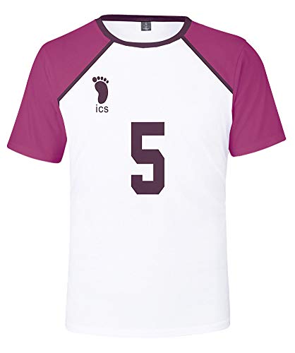 QYIFIRST Anime Tee Shirt 3D Kurzarm T-Shirt Shiratorizawa Academy Satori Tendou NO.5 Top Bluse Cosplay Kostüm Weiß XS (Chest 88cm) von QYIFIRST