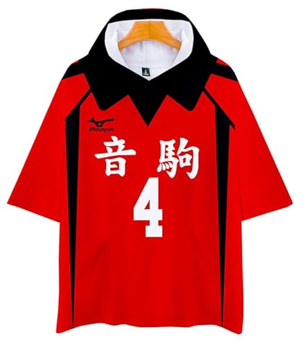 QYIFIRST Anime Volleyball Club Taketoraa No.4 T-Shirt Kurzarm Bluse Kapuzen T-Shirt Top Cosplay Kostüm Schwarz S (Chest 108cm) von QYIFIRST