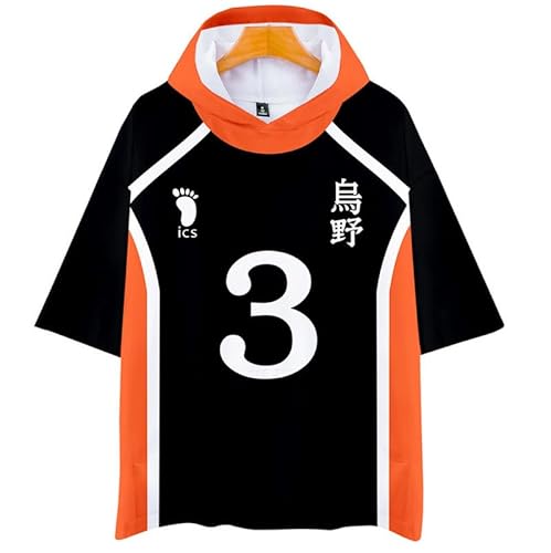QYIFIRST Anime short sleeved Shirt mit Kapuze Volleyball Club Azumane No.3 Bluse Tee Cosplay Kostüm Schwarz M (Chest 114cm) von QYIFIRST