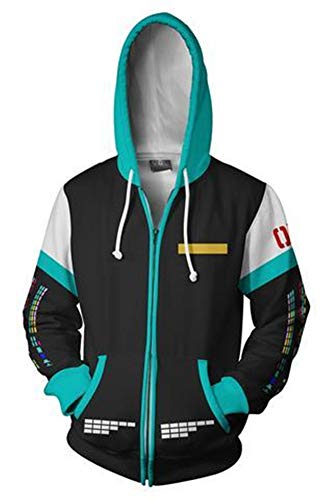 QYIFIRST Herren Damen Pullover Cartoon Mantel Hatsune Cosplay Kostüm Freizeit Printed Jacket Trenchcoat Blau/Schwarz-B 5XL (Chest 125cm) von QYIFIRST