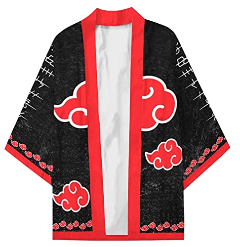 QYIFIRST Herren Damen The red Clouds Akatsuki Cardigan Cloak Cape Coat Kimono Cosplay Costume Schwarz M von QYIFIRST