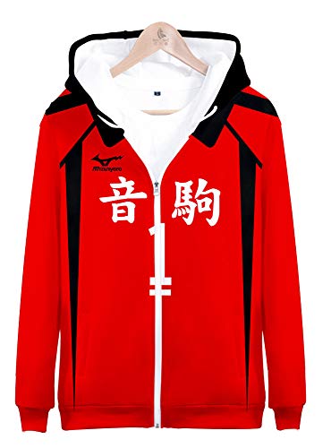 QYIFIRST Herren Damen Unisex 3D Druck Anime Kapuzenpullover Sweatshirt Nekoma High School Kuroo Tetsurou NO.1 Cosplay Kostüm Rot S (Chest 98cm) von QYIFIRST