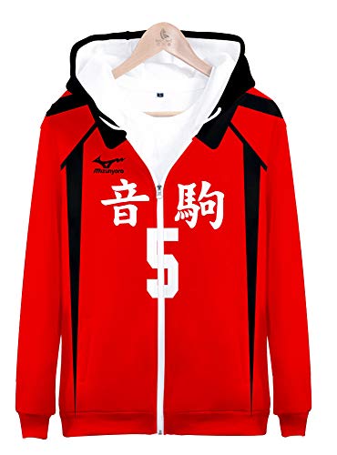 QYIFIRST Herren Damen Unisex 3D Druck Anime Pullover mit Kapuze Streetwear Nekoma High School Kozume Kenma NO.5 Cosplay Kostüm Rot XXL (Chest 122cm) von QYIFIRST