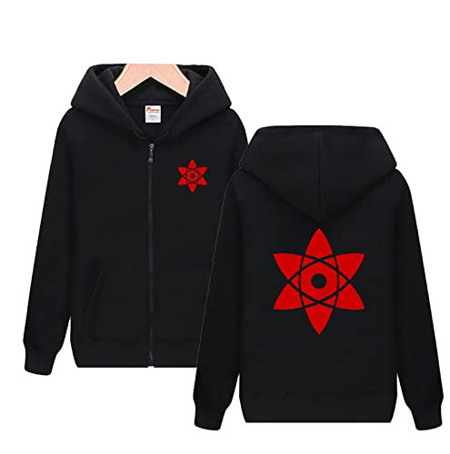 QYIFIRST Herren Jacke Mangekyo Sharingan Kaleidoscope Mantel Cosplay Kostüm Zip-Up Hoodie Leichte Gedruckt Jacket mit Taschen Schwarz L (Chest 108cm) von QYIFIRST