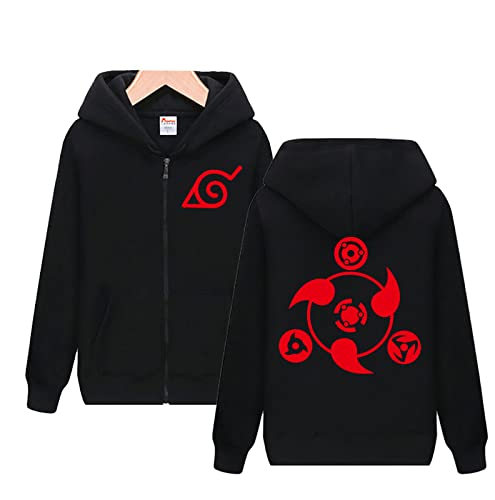 QYIFIRST Herren Jacke Sharingan Mantel Cosplay Kostüm Zip-Up Hoodie Leichte Gedruckt Jacket mit Taschen Schwarz L (Chest 108cm) von QYIFIRST