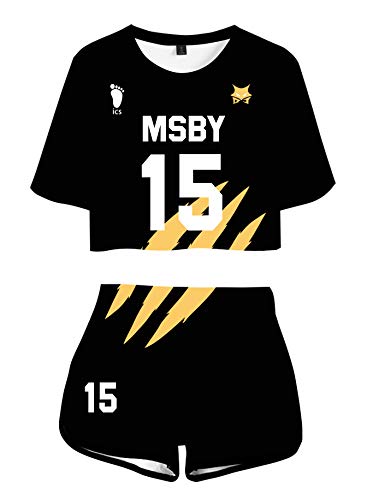 QYIFIRST MSBY Black Jackal Volleyball Club Kiyoomi Sakusa NO.15 Trikot Uniform Jersey Set Bare Midriff T-Shirt Shorts Set Cosplay Kostüm Schwarz Damen XXL QYIFIRST MSBY Black Jackal Volleyball Club Kiyoomi Sakusa NO.15 Trikot Uniform Jersey Set Bare Midriff T-Shirt Shorts Set Cosplay Kostüm Schwarz Damen XXL von QYIFIRST