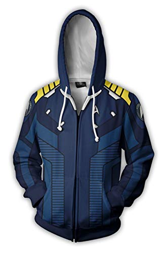 QYIFIRST Pullover Reißverschlussjacke Cartoon Mantel Trek Cosplay Kostüm Herren Damen Jacke Trenchcoat Unisex Blau 4XL (Chest 122cm) von QYIFIRST
