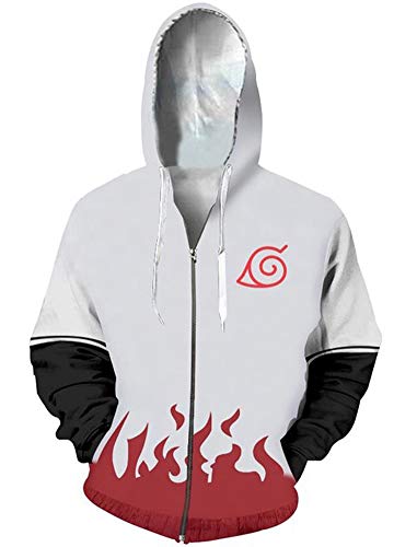 QYIFIRST Pullover Uzumaki Cosplay Kostüm Kaputzen Jacke Streetwear Unisex Anime 3D Druck Jacket Sweatshirt Weiß XL (Chest 113cm) von QYIFIRST