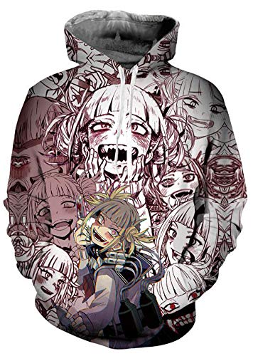 QYIFIRST Pullover mit Kapuze Streetwear Hero Academia Cross My Body Himiko Toga Cosplay Kostüm Anime Unisex 3D Druck Hoodie Grau C XL (Chest 113cm) von QYIFIRST